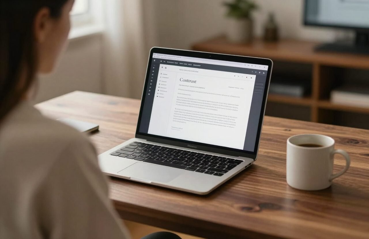 Freelancer signing a digital agreement in Sealed on a laptop