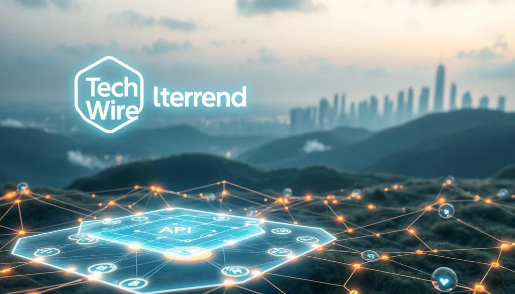 Prompt An ethereal landscape where the Tech Trend Wire logo floats above a network of interconnected APIs, represented by glowing lines and geometric shapes. In the foreground, a holographic display showcases the LangChain framework, its modular components interlinking seamlessly. The middle ground features various data sources and cloud services, connected by pulsing energy streams. In the distance, a futuristic city skyline stands, hinting at the endless possibilities of integrating LangChain into AI applications. Soft, diffused lighting casts a serene ambiance, while a slight cinematic camera angle adds depth and drama to the scene. Prompt An ethereal landscape where the Tech Trend Wire logo floats above a network of interconnected APIs, represented by glowing lines and geometric shapes. In the foreground, a holographic display showcases the LangChain framework, its modular components interlinking seamlessly. The middle ground features various data sources and cloud services, connected by pulsing energy streams. In the distance, a futuristic city skyline stands, hinting at the endless possibilities of integrating LangChain into AI applications. Soft, diffused lighting casts a serene ambiance, while a slight cinematic camera angle adds depth and drama to the scene.